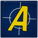 LEGO Dark Blue Tile 2 x 2 with 'A' Agents Logo Sticker with Groove (3068)