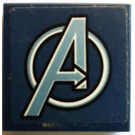LEGO Donkerblauw Tegel 2 x 2 met Avengers logo Sticker met groef (3068)
