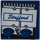 LEGO Dark Blue Tile 2 x 2 with "Stafford" (Left) Sticker with Groove (3068)