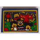 LEGO Dark Blue Tile 2 x 3 with Four Boys and Girls and Red Cow Sticker (26603)