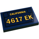 LEGO Dark Blue Tile 2 x 3 with License Plate and Bright Light Orange 'CALIFORNIA' and '4617 EK' Sticker (26603)