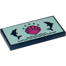 LEGO Dark Blue Tile 2 x 4 with 2 dolphins and dark pink shell Sticker (87079)