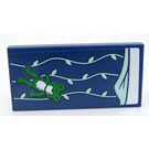 LEGO Dark Blue Tile 2 x 4 with Bedspread with Light Aqua Lines and Green Frog Sticker (87079)