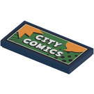 LEGO Dark Blue Tile 2 x 4 with 'CITY COMICS' Sticker (87079)