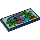 LEGO Dark Blue Tile 2 x 4 with Girl on Dark Pink Water Slide and Palm Trees Sticker (87079)