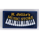 LEGO Donkerblauw Tegel 2 x 4 met Gold 'H. Jollie's MUSIC STORE' en Piano Keyboard Sticker (87079)