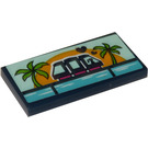 LEGO Donkerblauw Tegel 2 x 4 met Monorail, Palm Trees en Sun Sticker (87079)