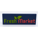 LEGO Dark Blue Tile 2 x 6 with Lime and Coral 'Fresh  Market' Sticker (69729)