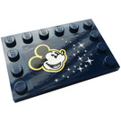 LEGO Bleu foncé Tuile 4 x 6 avec Goujons sur 3 Edges avec Mickey Mouse, Stars Autocollant (6180)
