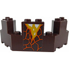 LEGO Dunkelbraun Backstein 4 x 8 x 2.3 Turret oben mit Running Gelb Lava und Orange Cracks Aufkleber (6066)