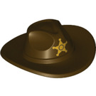 LEGO Mørkebrun Cowboy Hat med Bred Brim med Sheriff Stjerne Badge (13565 / 19334)