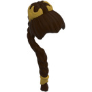 LEGO Dark Brown Long Hair with Braid over Shoulder and Gold Ornaments