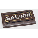 LEGO Dark Brown Slope 2 x 4 Curved with 'SALOON' Sticker with Bottom Tubes (88930)