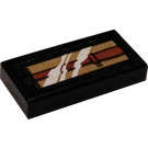 LEGO Dark Brown Tile 1 x 2 with Ollivander Wand in Gold Box with Glass Sticker with Groove (3069)