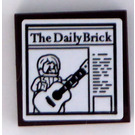 LEGO Donkerbruin Tegel 2 x 2 met 'The Daily Steen' en Singer met His Guitar Sticker met groef (3068)