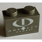 LEGO Dark Gray Brick 1 x 2 with Gravity Games Logo Sticker with Bottom Tube (3004 / 93792)