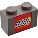 LEGO Donkergrijs Steen 1 x 2 met LEGO logo met buis aan de onderzijde (3004)