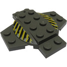 LEGO Donkergrijs Plaat 6 x 6 x 0.667 Kruis met Dome met Zwart en Geel Danger Strepen (30303)