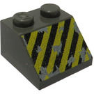 LEGO Dark Gray Slope 2 x 2 (45°) with Black and Yellow Danger Stripes and Damage Decoration (3039)