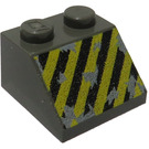 LEGO Dark Gray Slope 2 x 2 (45°) with Black and Yellow Danger Stripes and Damage Decoration (3039 / 50161)