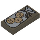 LEGO Donkergrijs Tegel 1 x 2 met Bag en 10, 20, 30 Coins Patroon met groef (3069)