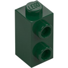 LEGO Mørk grønn Kloss 1 x 1 x 1.6 med To Sideknotter (32952)