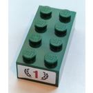 LEGO Vert foncé Brique 2 x 4 avec Number 1 et Laurel Wreath Autocollant (3001)