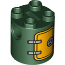 LEGO Dark Green Cylinder 2 x 2 x 2 Robot Body with Hatch and Handle (Undetermined) (97713)