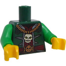 LEGO Minifig Torso with Gold Necklace, White Skull with Green Arms and Yellow Hands (973)