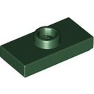 LEGO Dark Green Plate 1 x 2 with 1 Stud (with Groove and Bottom Stud Holder) (15573 / 78823)