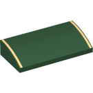 LEGO Dark Green Slope 2 x 4 Curved with Two Gold Stripes without Bottom Tubes (61068 / 85541)