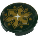 LEGO Dark Green Tile 2 x 2 Round with Gold Star, White Cross and Gold Leaves Sticker with Bottom Stud Holder (14769)