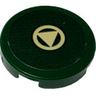 LEGO Dark Green Tile 2 x 2 Round with Tan Triangle in Circle Sticker with Bottom Stud Holder (14769)