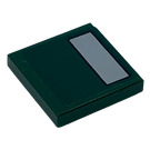 LEGO Dark Green Tile 2 x 2 with Gray Rectangle Sticker with Groove (3068)