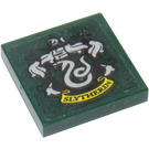 LEGO Donkergroen Tegel 2 x 2 met Slytherin Crest Sticker met groef (3068)