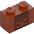 LEGO Mörk Orange Kloss 1 x 2 med Pixlat Minecraft Ansikte med bottenrör (3004)