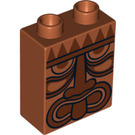LEGO Dunkelorange Duplo Backstein 1 x 2 x 2 mit Tribal Maske ohne Unterrohr (4066 / 13799)