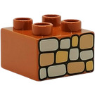 LEGO Dunkelorange Duplo Backstein 2 x 2 mit Stones (3437)