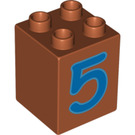 LEGO Dark Orange Duplo Brick 2 x 2 x 2 with Blue '5' (31110 / 88264)