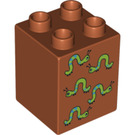 LEGO Dark Orange Duplo Brick 2 x 2 x 2 with five green worms (31110 / 88274)