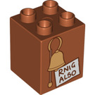 LEGO Dunkelorange Duplo Backstein 2 x 2 x 2 mit 'RNIG ALSO' sign und belll (31110 / 93634)