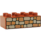 LEGO Donkeroranje Duplo Steen 2 x 4 met Stone Muur (3011)