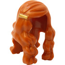 LEGO Dark Orange Long Wavy Hair with Left Parting with Gold Hairclip (68508)