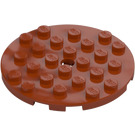 LEGO Donkeroranje Plaat 6 x 6 Rond met Pin Gat (11213)