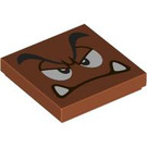 LEGO Dunkelorange Fliese 2 x 2 mit Goomba Grumpy Gesicht mit Nut (3068 / 101883)
