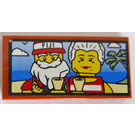 LEGO Donkeroranje Tegel 2 x 4 met Twee Tourists Aan the Beach Sticker (87079)
