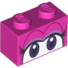 LEGO Mørk rosa Kloss 1 x 2 med Birdo Lilla Øyne med bunnrør (3004 / 79545)