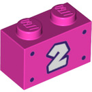 LEGO Rose foncé Brique 1 x 2 avec Number 2 avec tube inférieur (3004 / 94191)