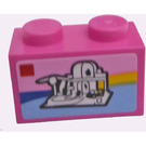 LEGO Rose foncé Brique 1 x 2 avec blanc House sur the Beach Autocollant avec tube inférieur (3004)