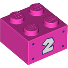 LEGO Dark Pink Brick 2 x 2 with '2' (3003 / 68978)